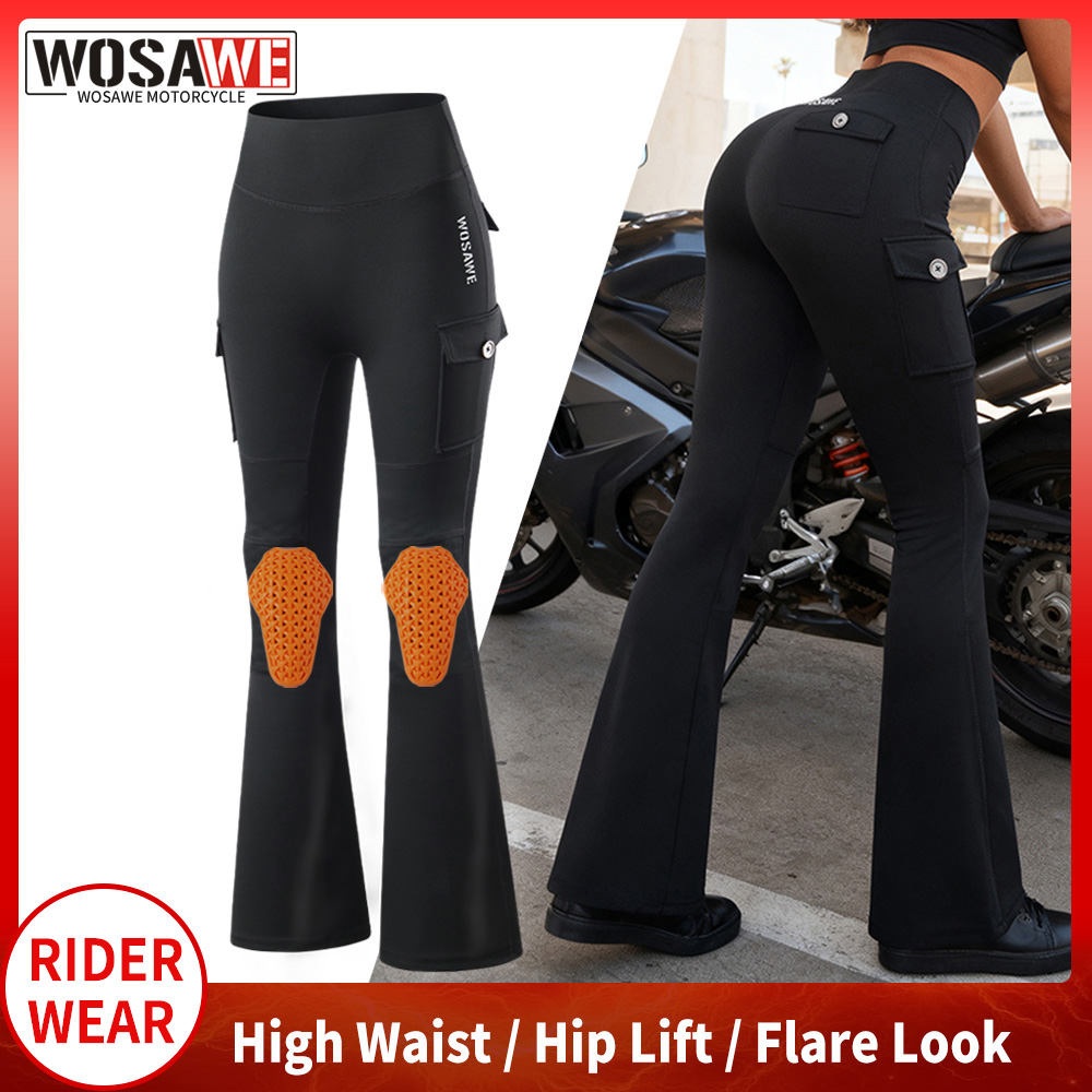 Pilates Yoga Knee Pads - WOSAWE 여성용 오토바이 플레어 팬츠 부츠컷