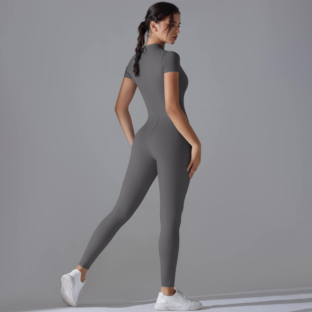 요가 세트 여성 점프 슈트 원피스 양복 지퍼 짧은 소매 - Pilates Yoga Wear 리뷰 및 가격